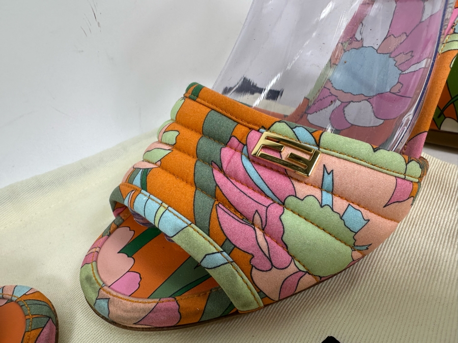 FENDI Promenade Floral Print Sandals 38 1/2 US Size 8.5 [Photo 5]