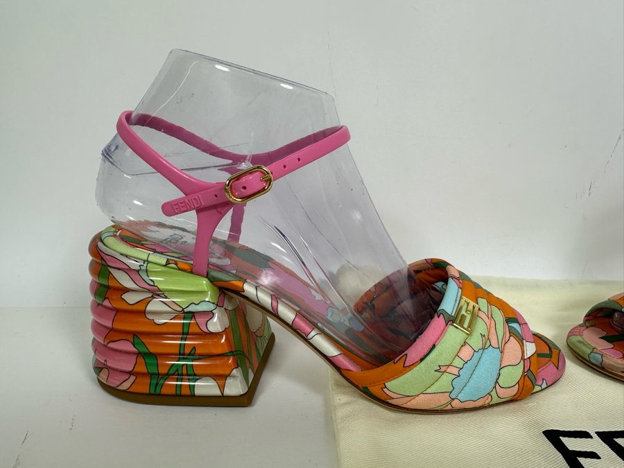 FENDI Promenade Floral Print Sandals 38 1/2 US Size 8.5 [Photo 8]
