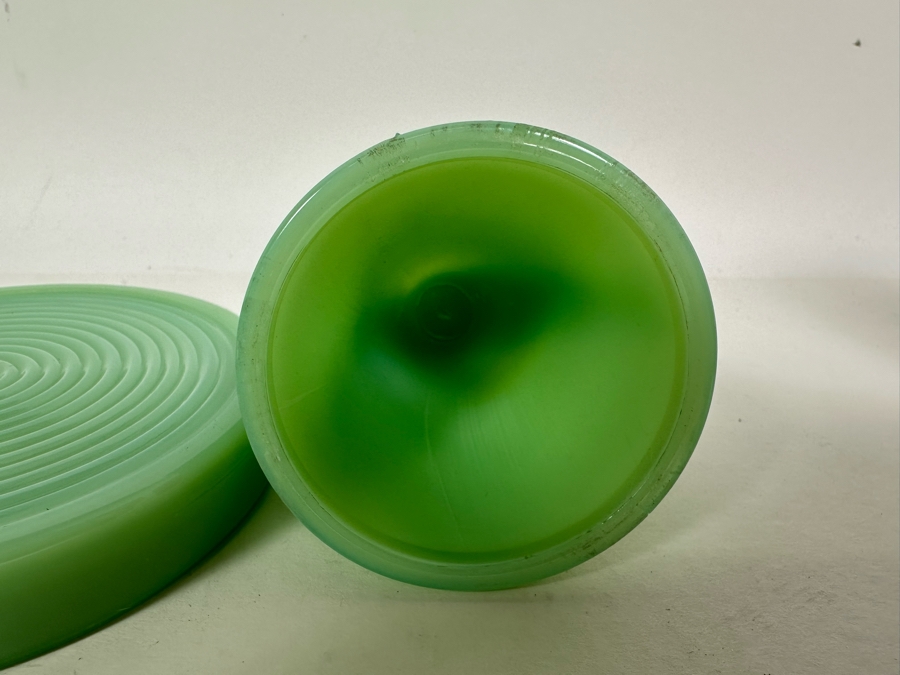 McKee Style Art Deco Bottoms Up Shot Glass Cup With Coaster Jadeite 4W X 4H [Photo 12]