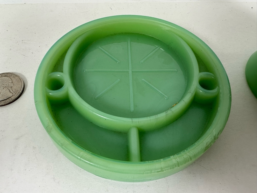 McKee Style Art Deco Bottoms Up Shot Glass Cup With Coaster Jadeite 4W X 4H [Photo 9]