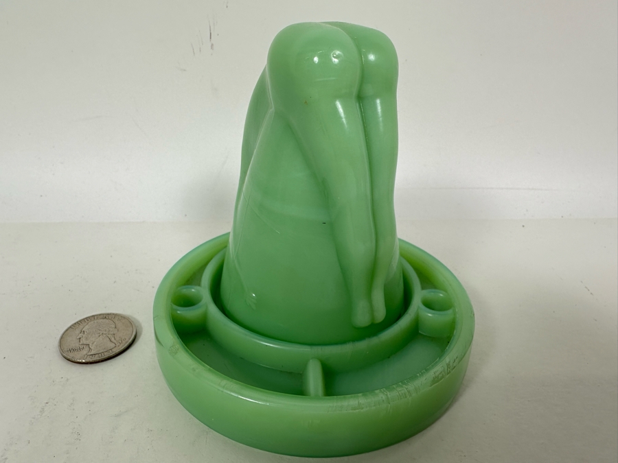 McKee Style Art Deco Bottoms Up Shot Glass Cup With Coaster Jadeite 4W X 4H [Photo 7]