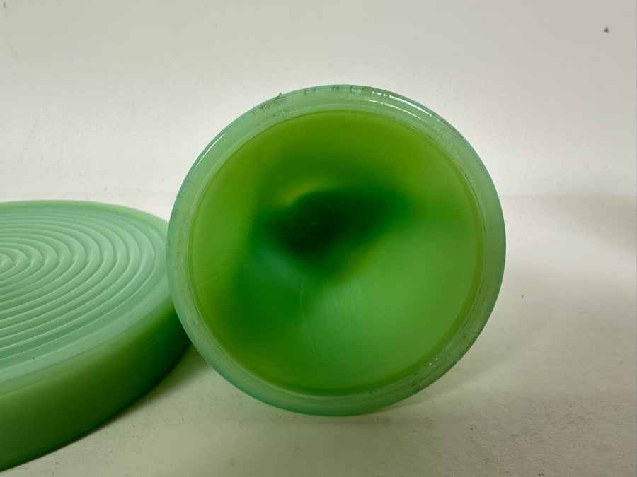 McKee Style Art Deco Bottoms Up Shot Glass Cup With Coaster Jadeite 4W X 4H [Photo 11]