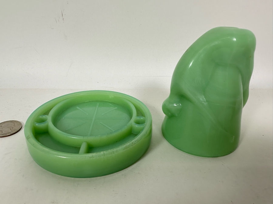 McKee Style Art Deco Bottoms Up Shot Glass Cup With Coaster Jadeite 4W X 4H [Photo 8]