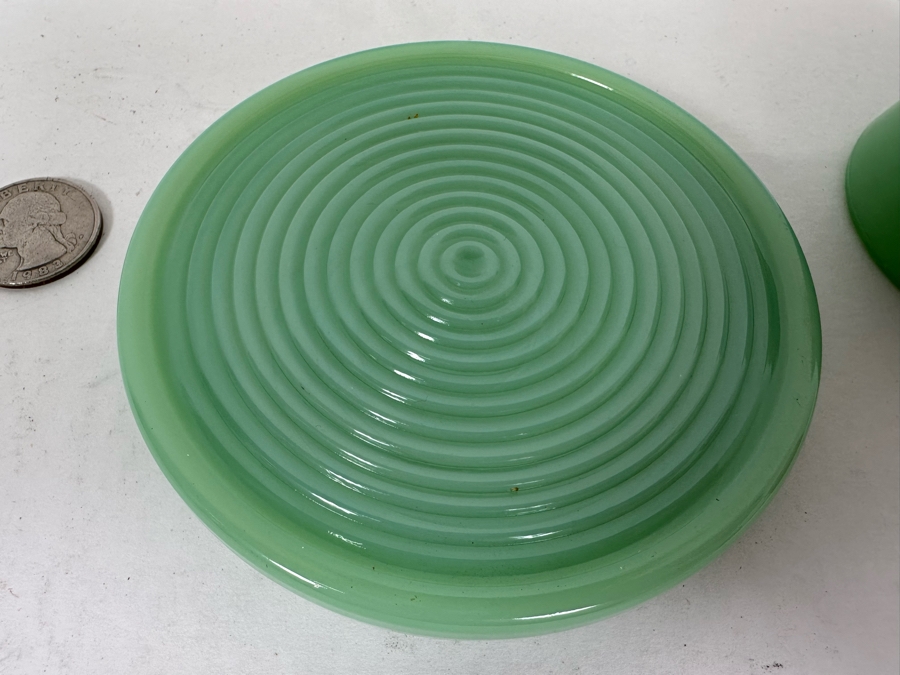 McKee Style Art Deco Bottoms Up Shot Glass Cup With Coaster Jadeite 4W X 4H [Photo 10]