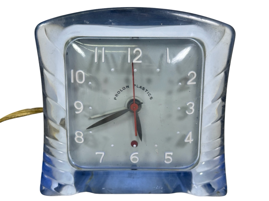Art Deco Machine Age Blue Lucite Gilbert Electric Clock Prolon Plastics Working 4.5W X 3D X 4.5H