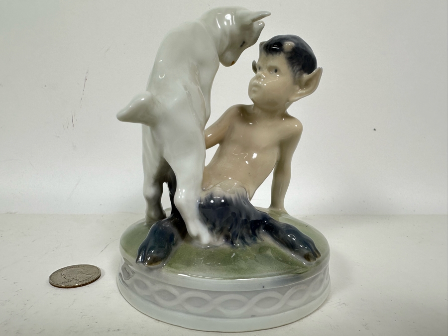 Royal Copenhagen Denmark Porcelain Figurine Faun with Goat #498 4.25W X 5H [Photo 3]