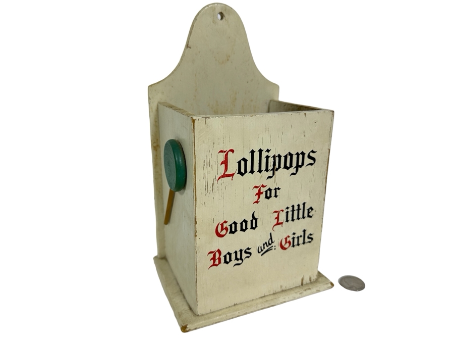 Vintage 1957 Cornwall Wood Products 'Lollipops For Good Little Boys And Girls' Wall Hanging Display Made In South Paris, Maine 6W X 4.5D X 10H