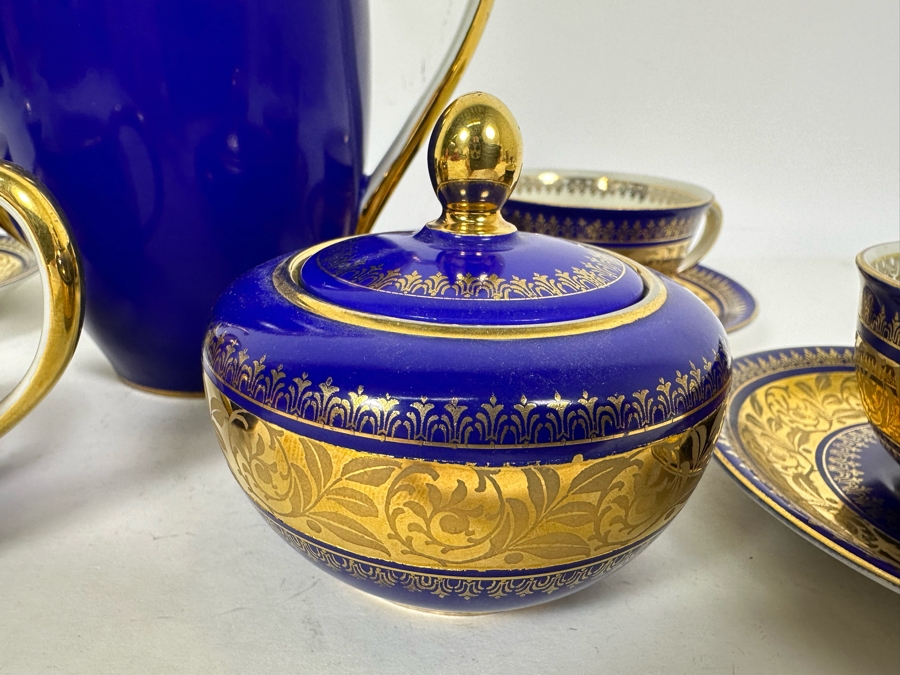 Bavaria China Coffee Pot 6.5H, Creamer And Sugar With Four Demitasse Cups & Saucers Made In Germany [Photo 6]