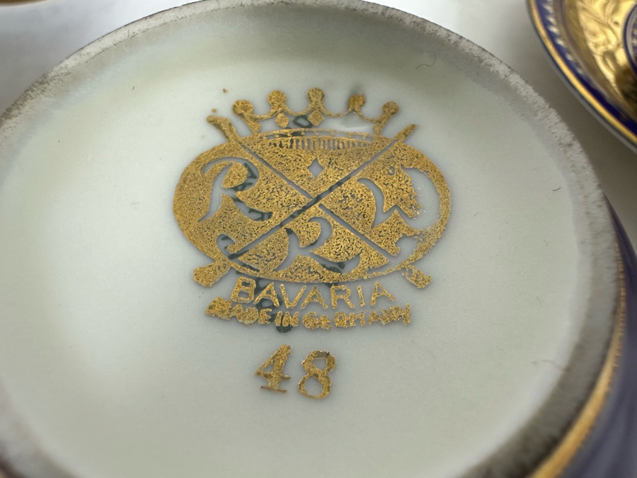 Bavaria China Coffee Pot 6.5H, Creamer And Sugar With Four Demitasse Cups & Saucers Made In Germany [Photo 14]