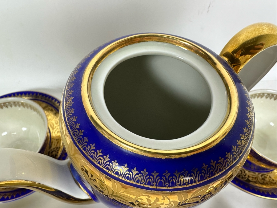 Bavaria China Coffee Pot 6.5H, Creamer And Sugar With Four Demitasse Cups & Saucers Made In Germany [Photo 10]