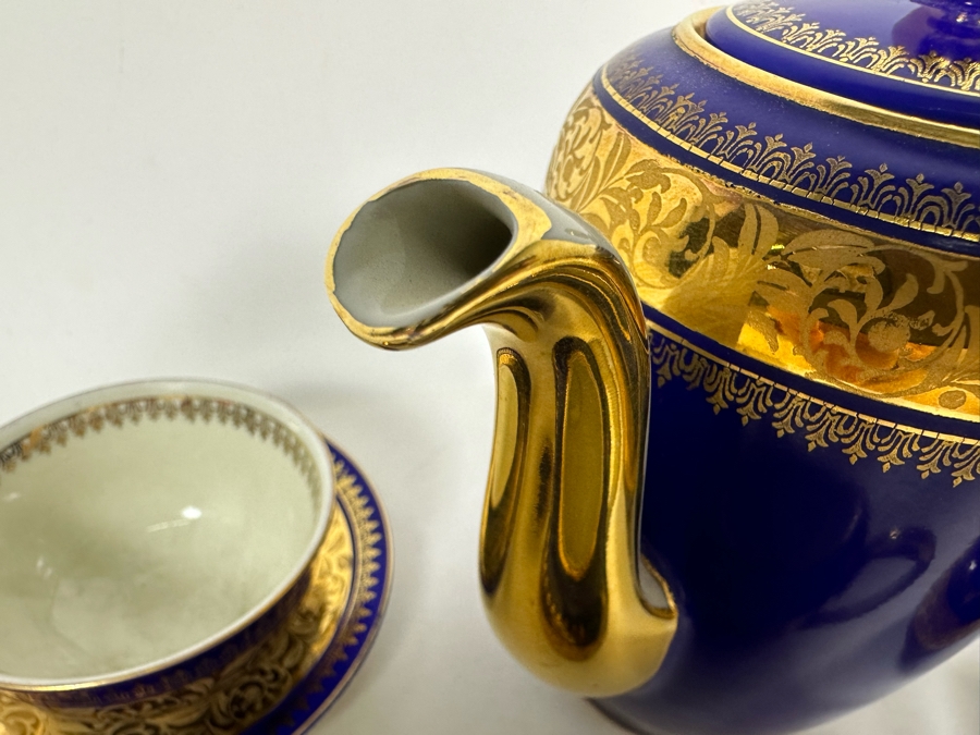 Bavaria China Coffee Pot 6.5H, Creamer And Sugar With Four Demitasse Cups & Saucers Made In Germany [Photo 9]