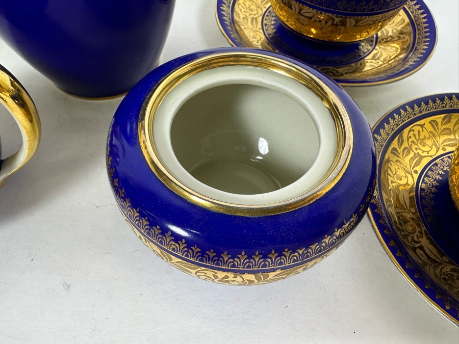 Bavaria China Coffee Pot 6.5H, Creamer And Sugar With Four Demitasse Cups & Saucers Made In Germany [Photo 11]