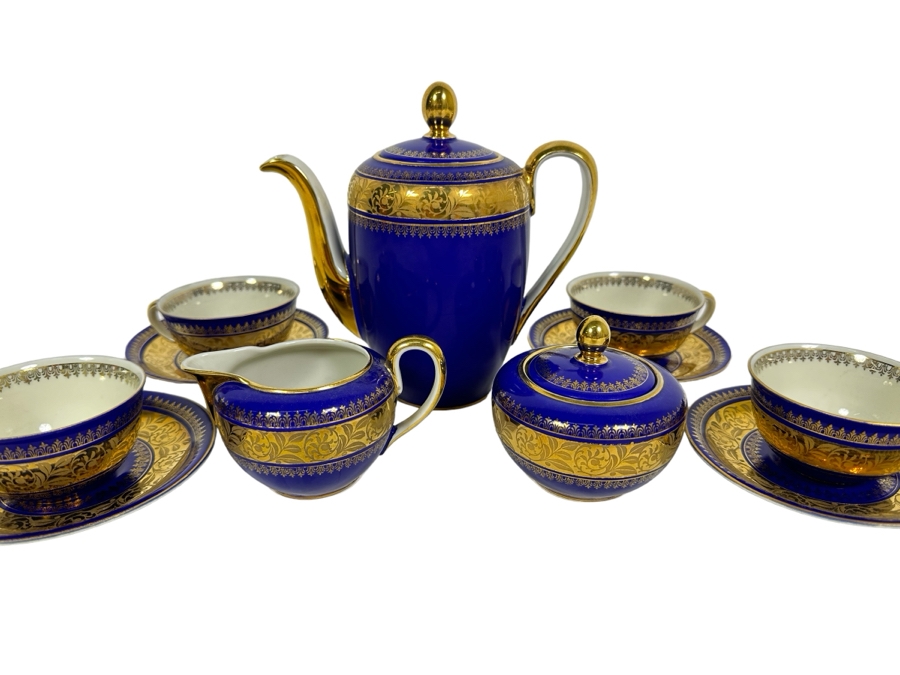 Bavaria China Coffee Pot 6.5H, Creamer And Sugar With Four Demitasse Cups & Saucers Made In Germany [Photo 1]
