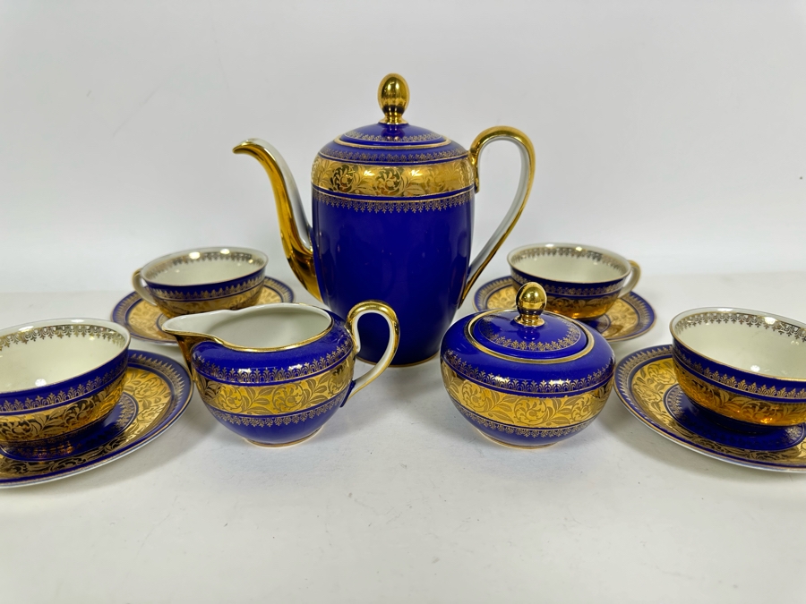 Bavaria China Coffee Pot 6.5H, Creamer And Sugar With Four Demitasse Cups & Saucers Made In Germany [Photo 2]