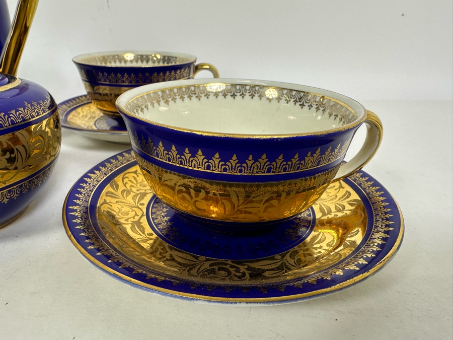 Bavaria China Coffee Pot 6.5H, Creamer And Sugar With Four Demitasse Cups & Saucers Made In Germany [Photo 7]