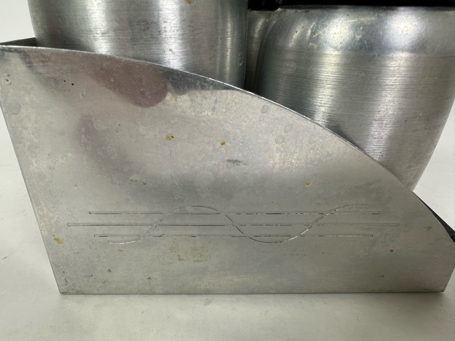 Vintage Art Deco Machine Age Aluminum Spice Jars With Rack By Kromex 10W X 5D X 5H [Photo 11]