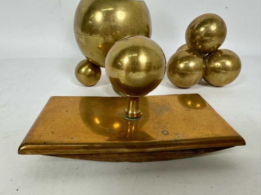 Rare Gusums Bruk Scandinavian Early 20th Century Deskware Set With Inkwell 5H And Heavy Paperweight - 3 Pieces [Photo 10]