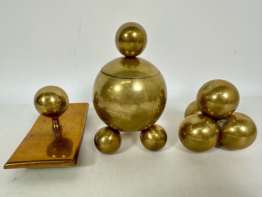 Rare Gusums Bruk Scandinavian Early 20th Century Deskware Set With Inkwell 5H And Heavy Paperweight - 3 Pieces [Photo 3]