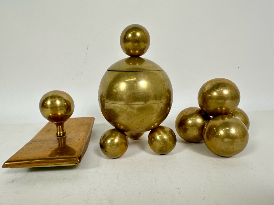 Rare Gusums Bruk Scandinavian Early 20th Century Deskware Set With Inkwell 5H And Heavy Paperweight - 3 Pieces [Photo 4]