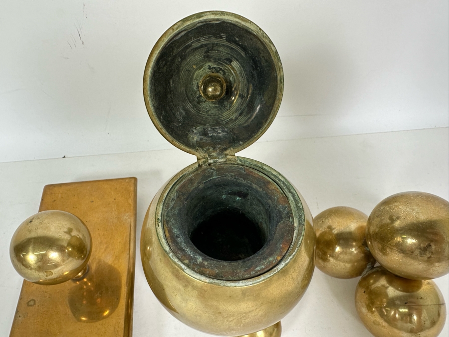 Rare Gusums Bruk Scandinavian Early 20th Century Deskware Set With Inkwell 5H And Heavy Paperweight - 3 Pieces [Photo 7]