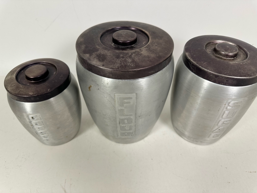 Vintage Art Deco Machine Aluminum Flour, Sugar And Coffee Jars [Photo 6]