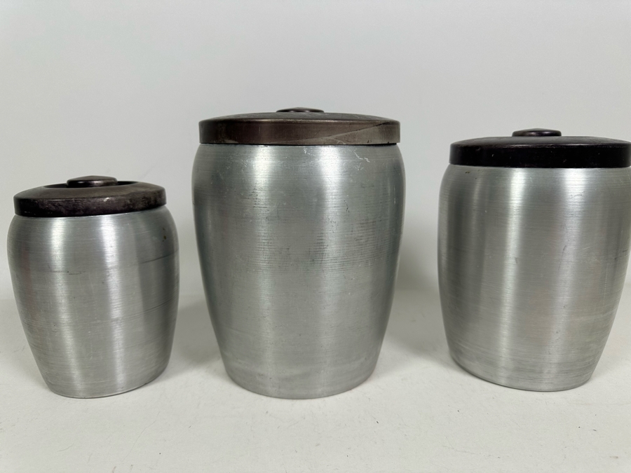 Vintage Art Deco Machine Aluminum Flour, Sugar And Coffee Jars [Photo 7]