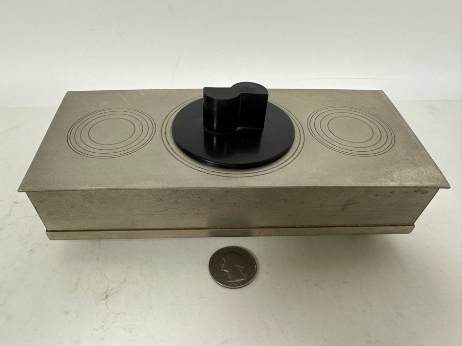 Vintage Art Deco Machine Age Metal Wood Lined Cigarette Box By Chase 7W X 3.25D X 2.75H [Photo 3]