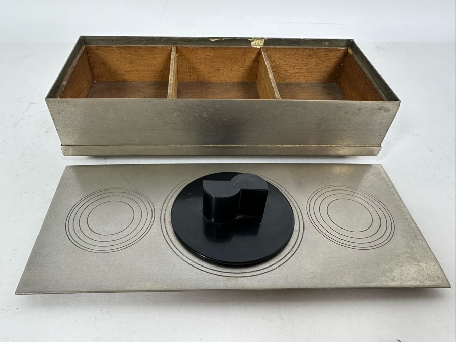 Vintage Art Deco Machine Age Metal Wood Lined Cigarette Box By Chase 7W X 3.25D X 2.75H [Photo 9]