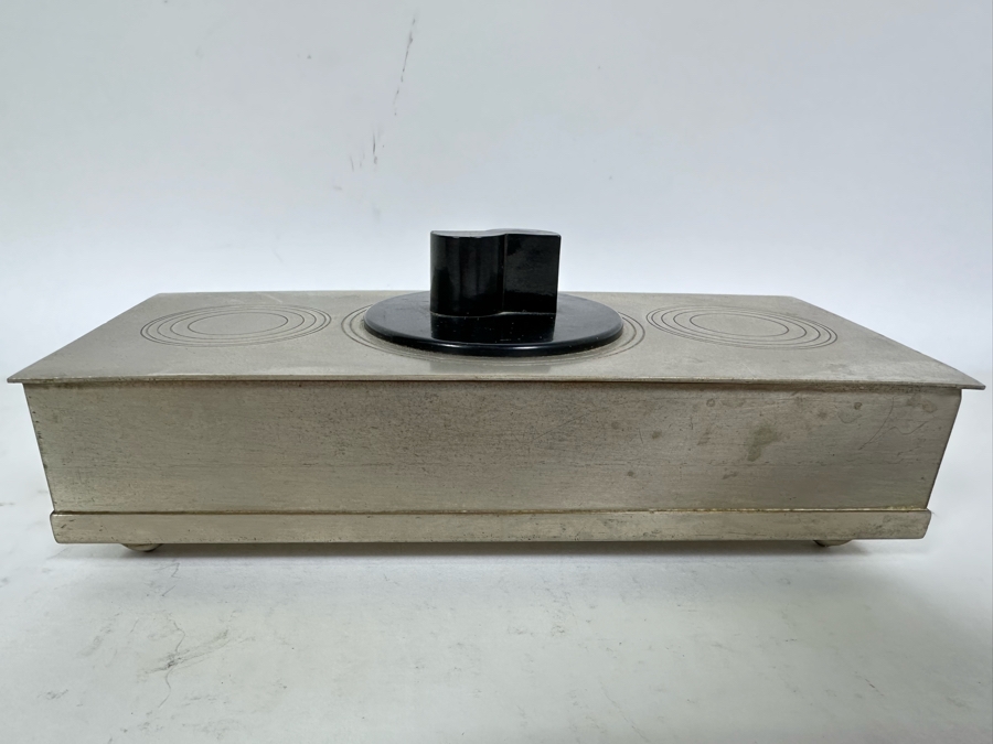 Vintage Art Deco Machine Age Metal Wood Lined Cigarette Box By Chase 7W X 3.25D X 2.75H [Photo 5]