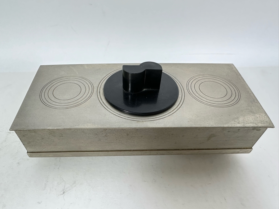 Vintage Art Deco Machine Age Metal Wood Lined Cigarette Box By Chase 7W X 3.25D X 2.75H [Photo 2]