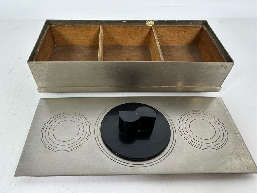 Vintage Art Deco Machine Age Metal Wood Lined Cigarette Box By Chase 7W X 3.25D X 2.75H [Photo 8]