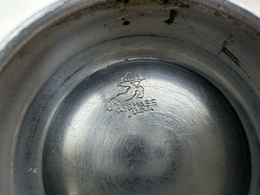 Rare Vintage Art Deco Machine Age Cocktail Mixer By Chase 9H With Spoon And Twelve Chase Footed Barware Cups 2.75W X 2H [Photo 7]