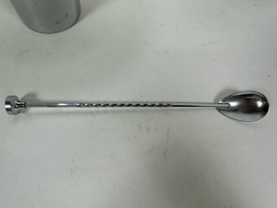 Rare Vintage Art Deco Machine Age Cocktail Mixer By Chase 9H With Spoon And Twelve Chase Footed Barware Cups 2.75W X 2H [Photo 9]