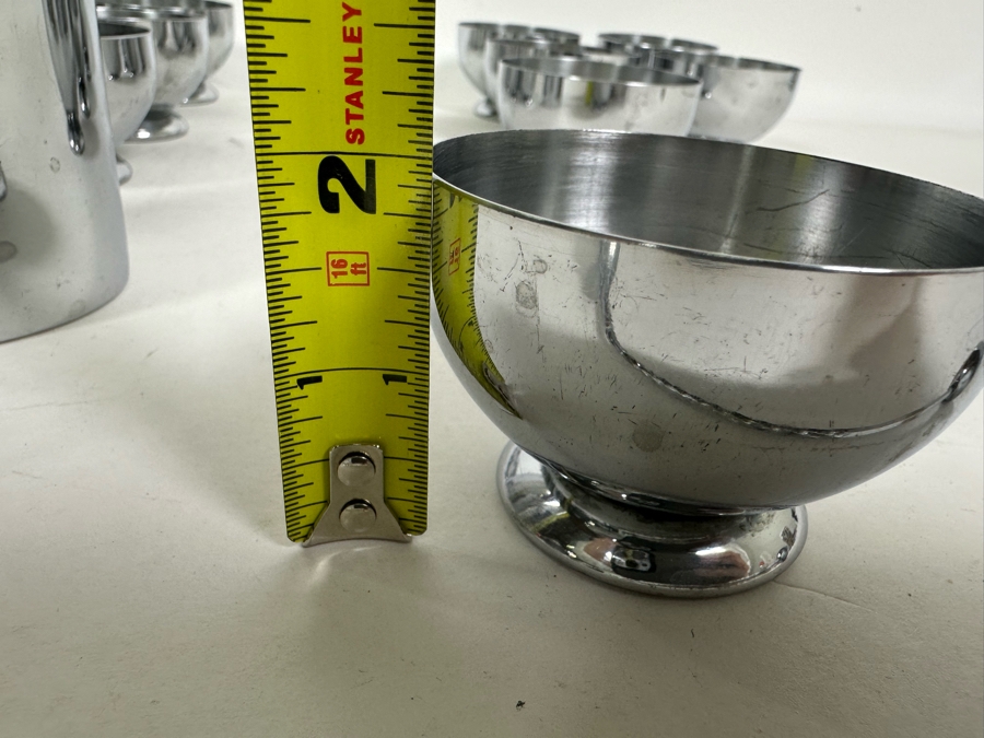 Rare Vintage Art Deco Machine Age Cocktail Mixer By Chase 9H With Spoon And Twelve Chase Footed Barware Cups 2.75W X 2H [Photo 13]