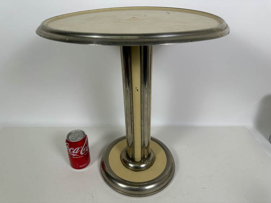 Vintage Art Deco Round Metal Side Table 15.5W X 18H [Photo 3]