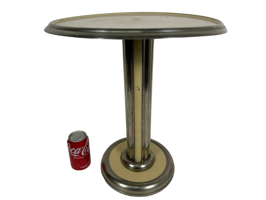 Vintage Art Deco Round Metal Side Table 15.5W X 18H
