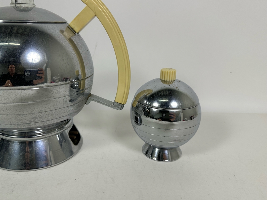 Rare Vintage Art Deco Machine Age Coffee Percolator 1936 Designed By Walter Von Nessen 8.5H With Matching Creamer And Pair Of Sugar (Missing Power Cord)  [Photo 5]