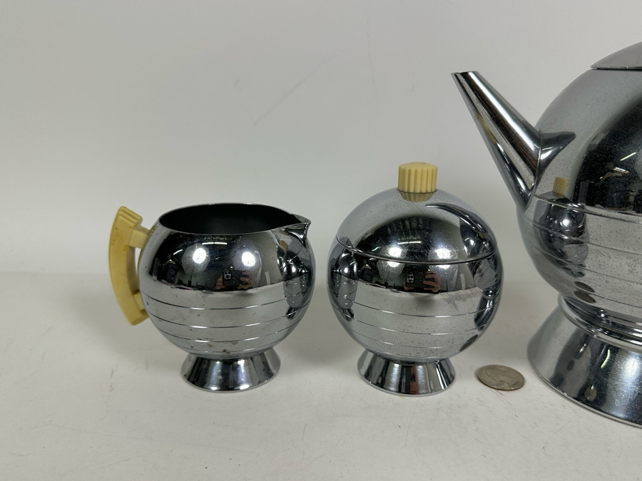 Rare Vintage Art Deco Machine Age Coffee Percolator 1936 Designed By Walter Von Nessen 8.5H With Matching Creamer And Pair Of Sugar (Missing Power Cord)  [Photo 6]