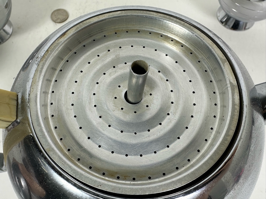 Rare Vintage Art Deco Machine Age Coffee Percolator 1936 Designed By Walter Von Nessen 8.5H With Matching Creamer And Pair Of Sugar (Missing Power Cord)  [Photo 12]