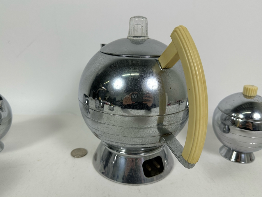 Rare Vintage Art Deco Machine Age Coffee Percolator 1936 Designed By Walter Von Nessen 8.5H With Matching Creamer And Pair Of Sugar (Missing Power Cord)  [Photo 9]