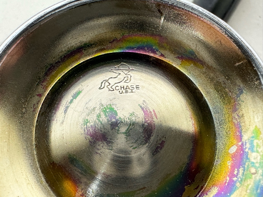 Vintage Art Deco Breakfast Set Spherical 'Saturn Ring' Design Sugar And Creamer With Black Handles And Tray By Chase 11.25 X 5 [Photo 11]