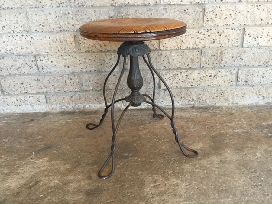 Vintage Swivel Stool with Twisted Black Wrought Iron [Photo 2]