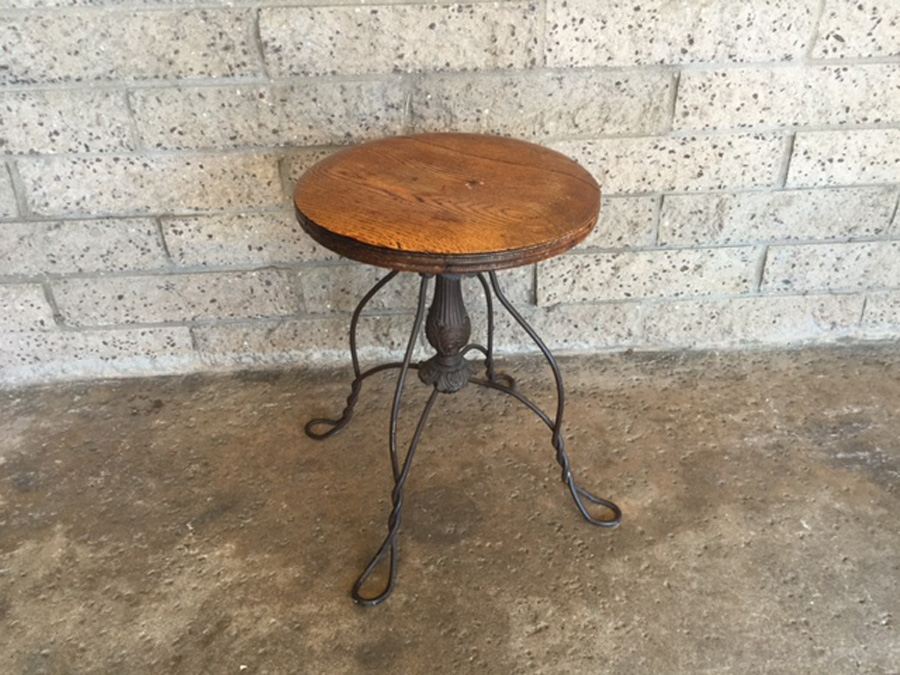 Vintage Swivel Stool with Twisted Black Wrought Iron