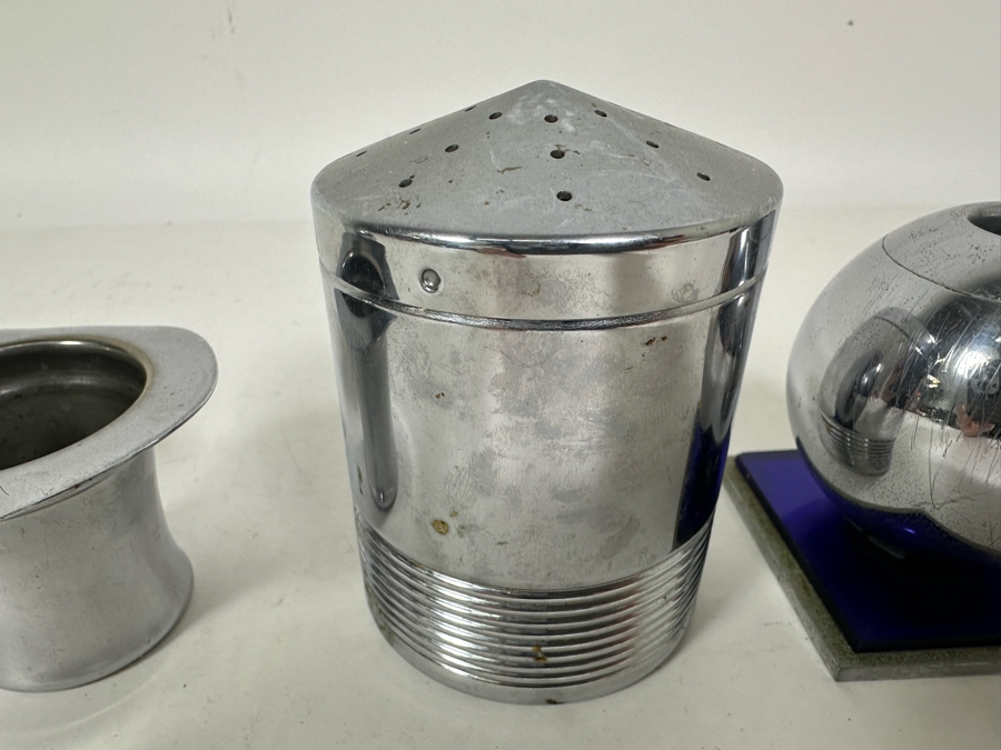 Collection Of Vintage Art Deco Chase Items Including A Pair Of Candleholders By Chase, Salt Shaker By Chase And Top Hat Shot Glass By Chase [Photo 7]