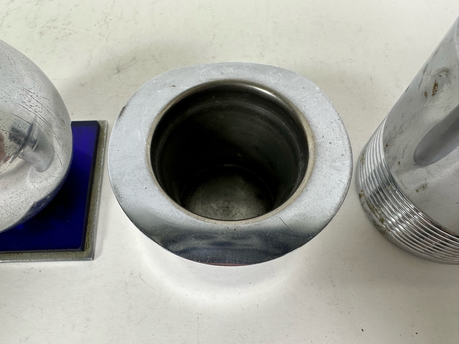 Collection Of Vintage Art Deco Chase Items Including A Pair Of Candleholders By Chase, Salt Shaker By Chase And Top Hat Shot Glass By Chase [Photo 6]