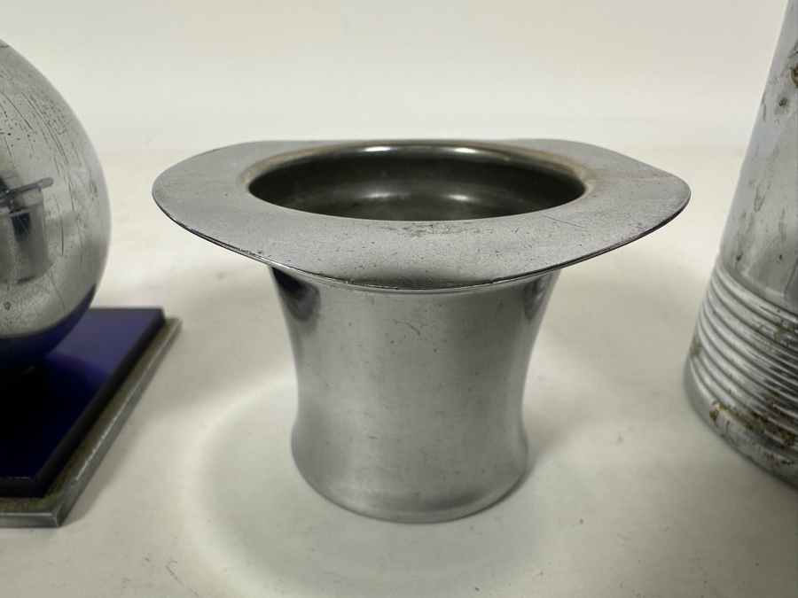 Collection Of Vintage Art Deco Chase Items Including A Pair Of Candleholders By Chase, Salt Shaker By Chase And Top Hat Shot Glass By Chase [Photo 5]