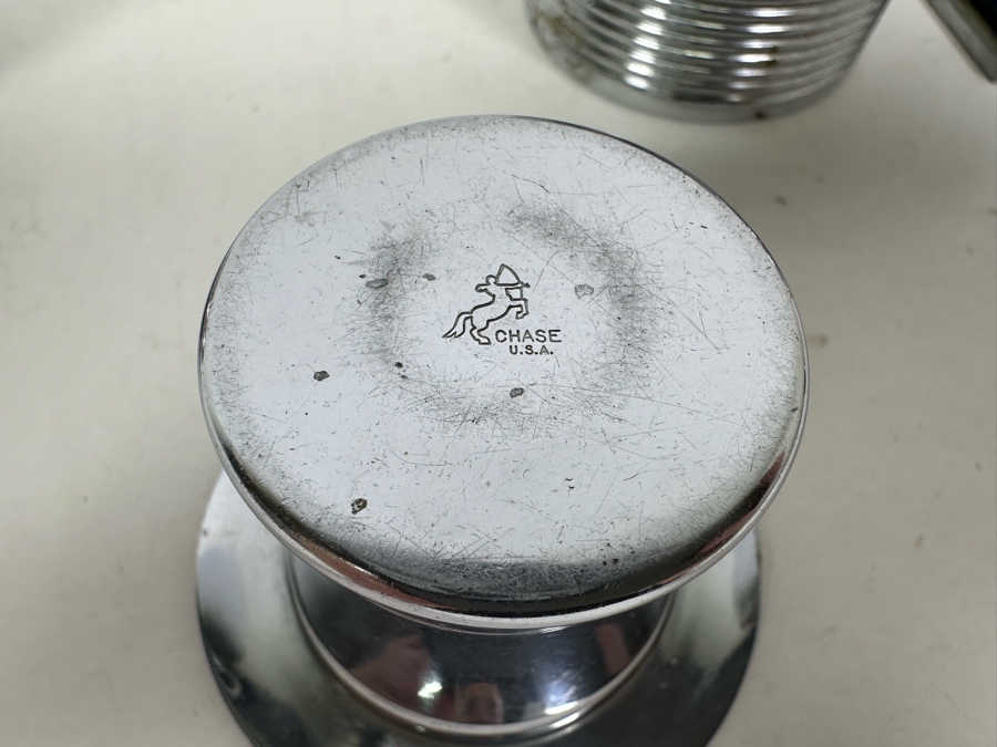 Collection Of Vintage Art Deco Chase Items Including A Pair Of Candleholders By Chase, Salt Shaker By Chase And Top Hat Shot Glass By Chase [Photo 11]