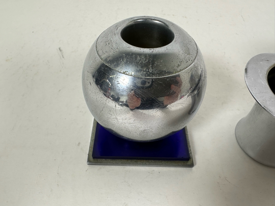 Collection Of Vintage Art Deco Chase Items Including A Pair Of Candleholders By Chase, Salt Shaker By Chase And Top Hat Shot Glass By Chase [Photo 4]