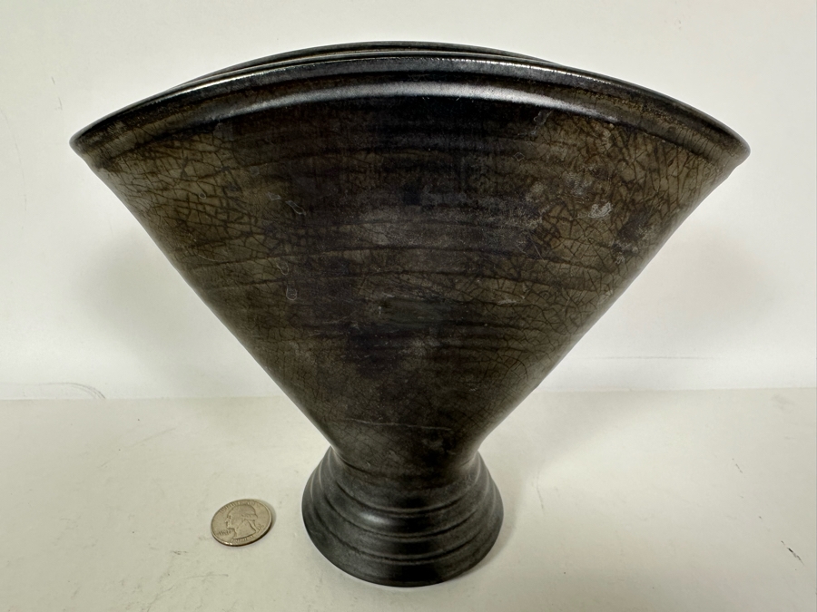Vintage Prinknash Pottery Fan Shaped Black Vase 6.75H [Photo 6]