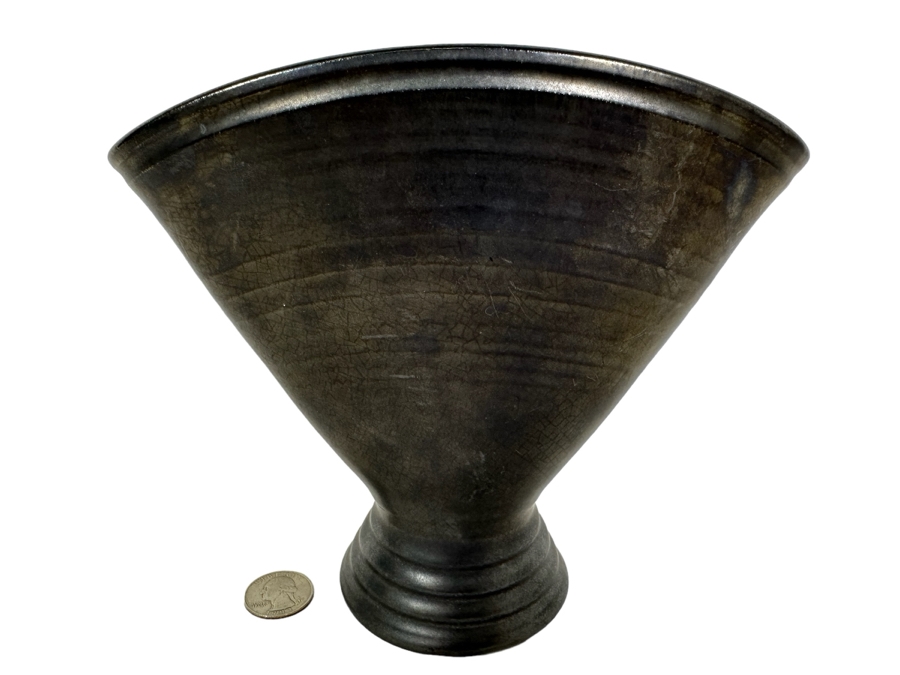 Vintage Prinknash Pottery Fan Shaped Black Vase 6.75H